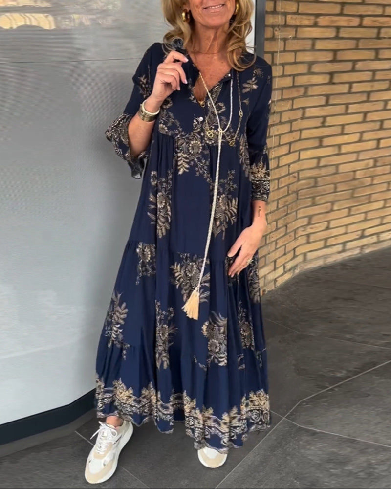 Talia | Vintage Loose V-Neck Midi Dress