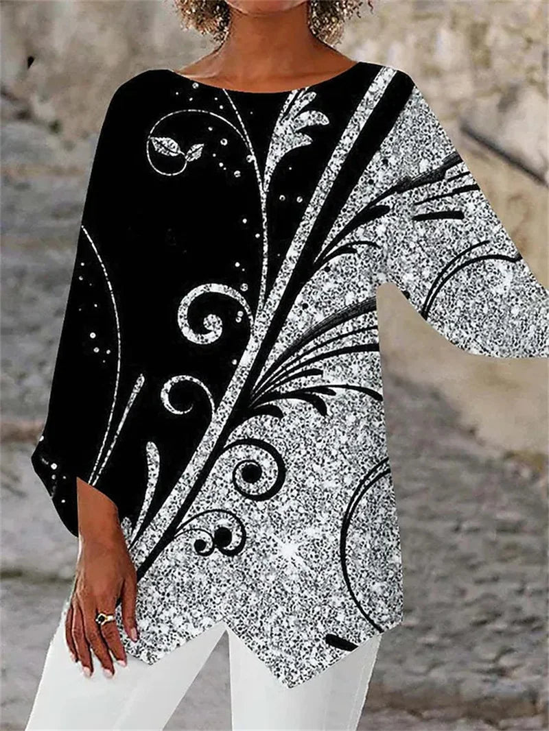 Talia | Round Neck & Long Sleeve Printed Shirt