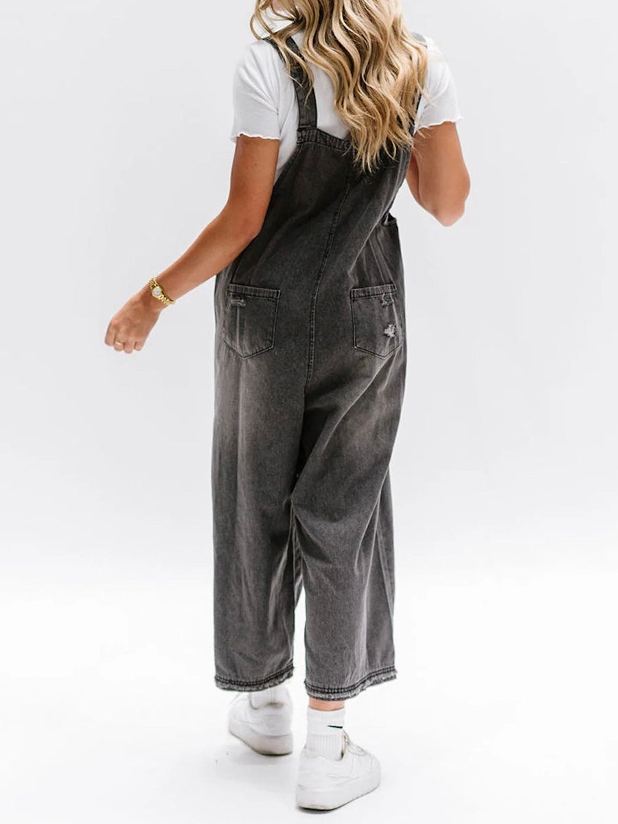 Talia | Loose Fit Denim Dungarees in Distressed Look