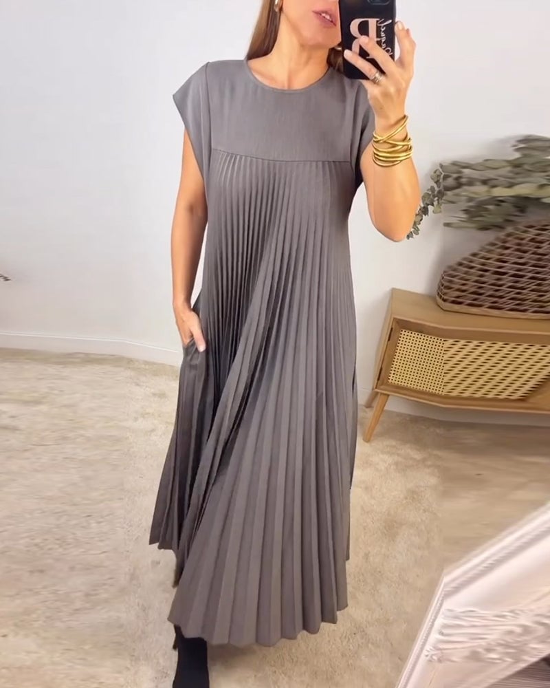 Talia | Short Sleeve Pleated Maxi Dress