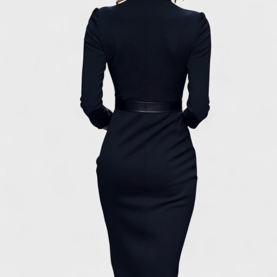 Arden Lane | Elegant Dress with Belt and Stand-Up Collar
