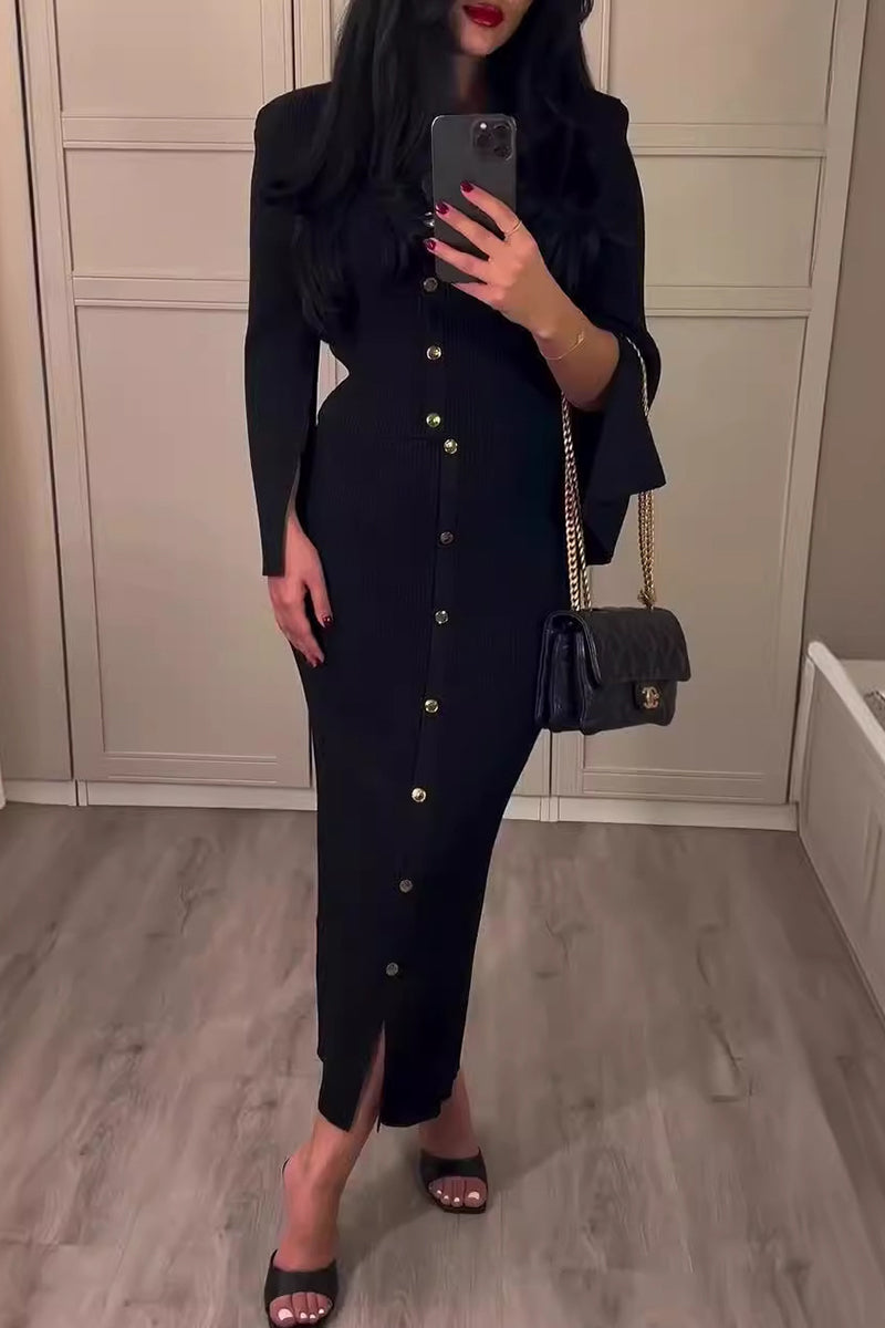 Talia | Daily Elegant Buckle O-Neck Long Sleeve Two-Piece Set