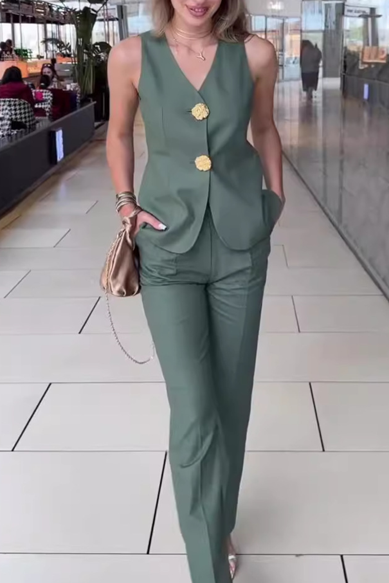 Talia | Elegant Solid Color Patchwork V-Neck Two-Piece Set