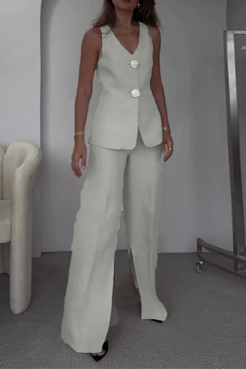 Talia | Elegant Solid Color Patchwork V-Neck Two-Piece Set