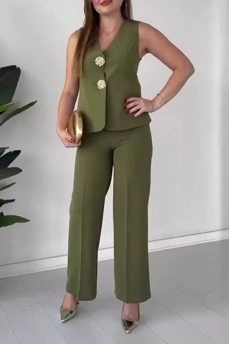 Talia | Elegant Solid Color Patchwork V-Neck Two-Piece Set