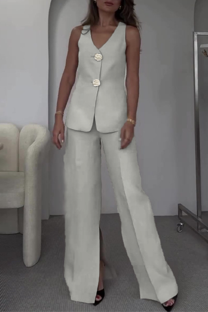 Talia | Elegant Solid Color Patchwork V-Neck Two-Piece Set