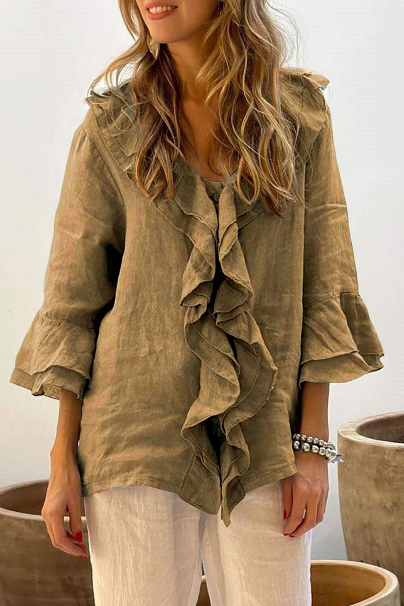 Talia | Casual Solid Color Ruffle V-Neck Blouse