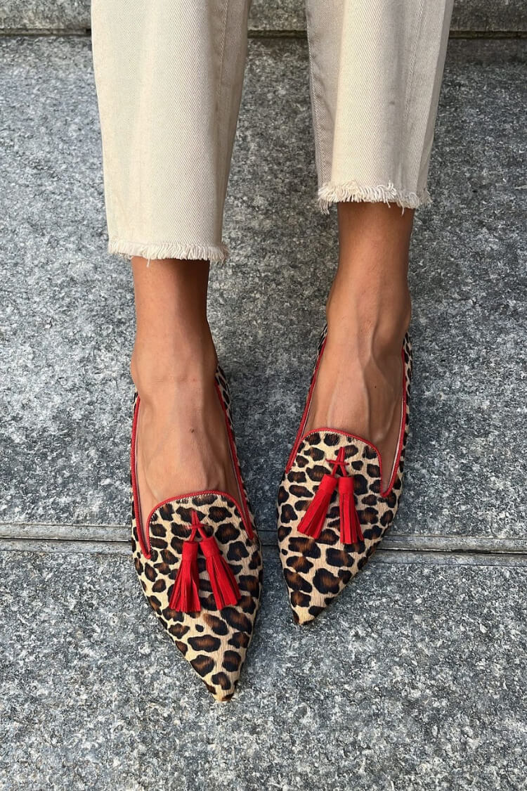 Talia | Pointed Loafer with Red Tassels