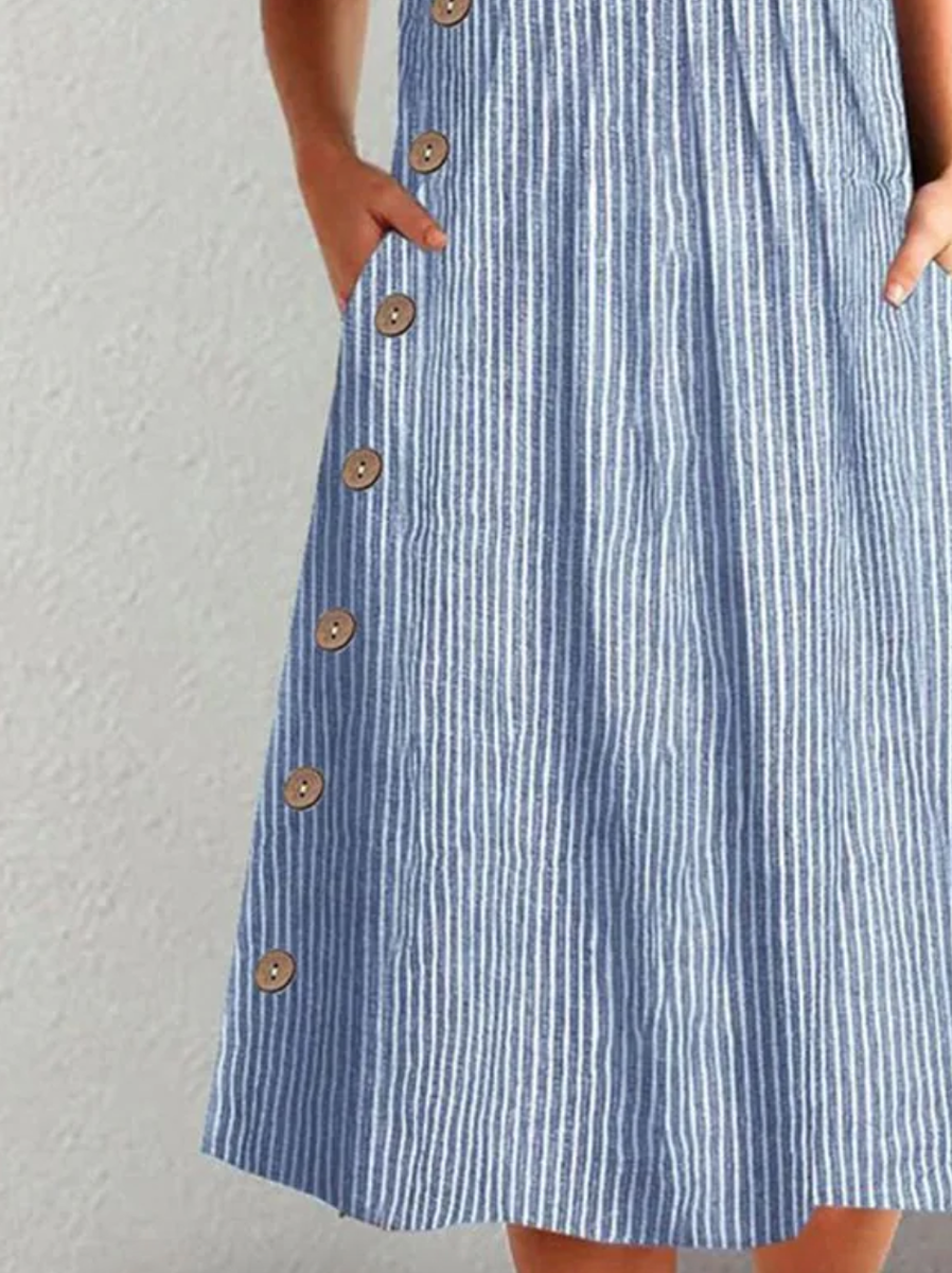Talia | Classic Striped Button Midi Dress