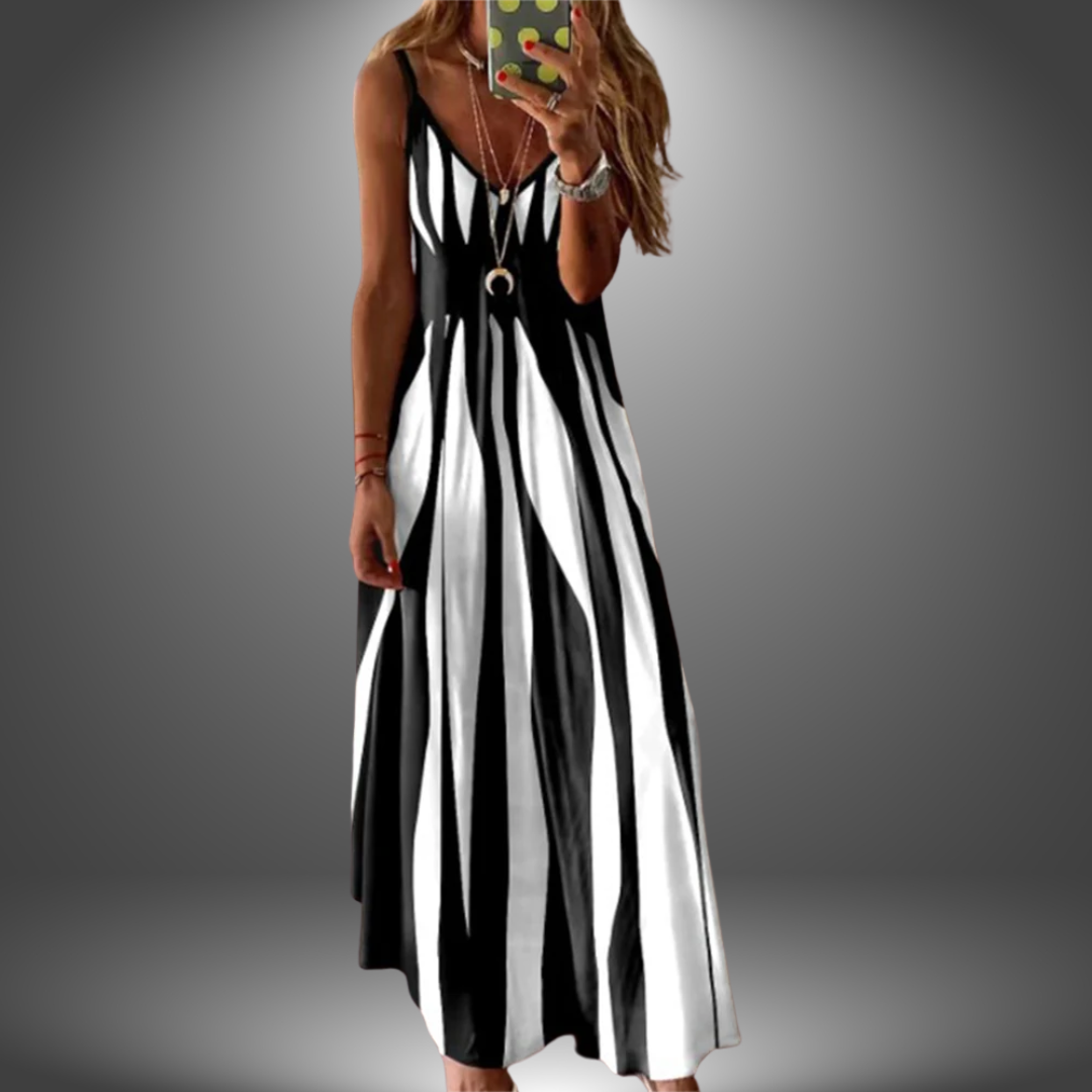 Talia | Coastline Stripe Sleeveless Maxi Dress