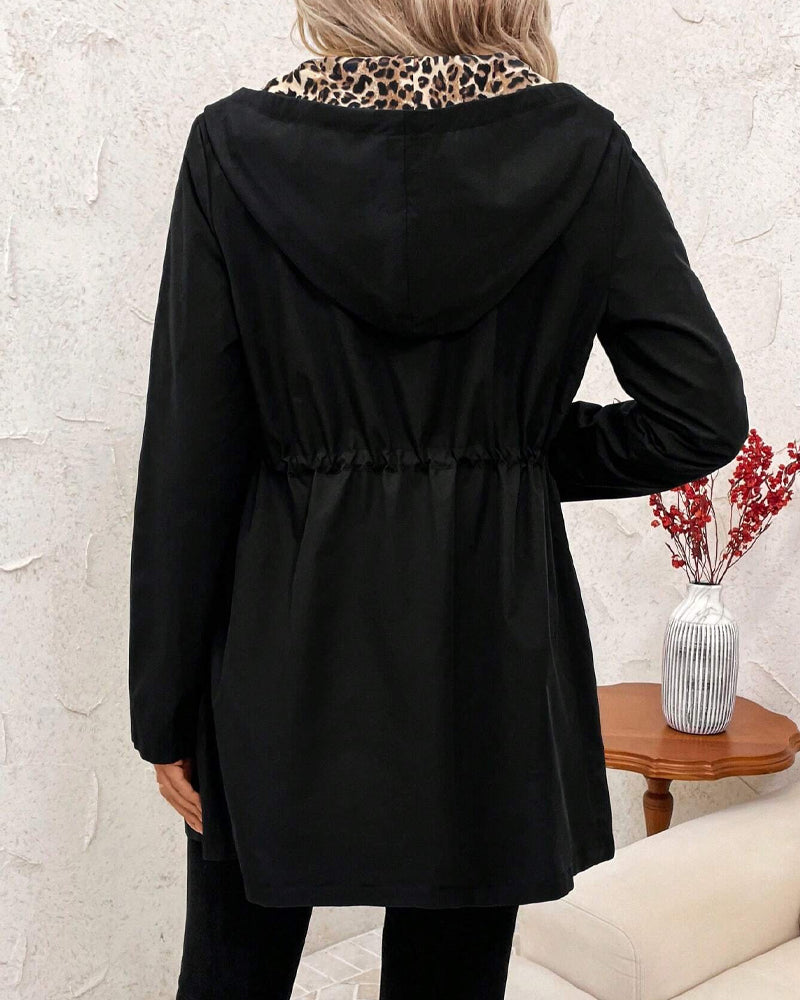 Talia | Reversible Hooded Coat with Leopard Print