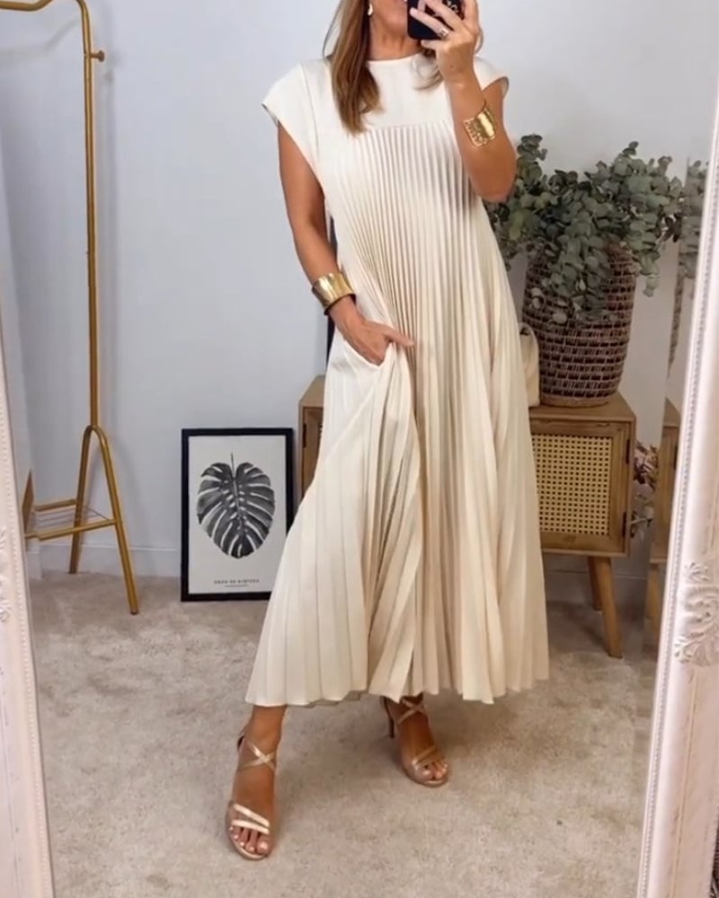 Talia | Short Sleeve Pleated Maxi Dress
