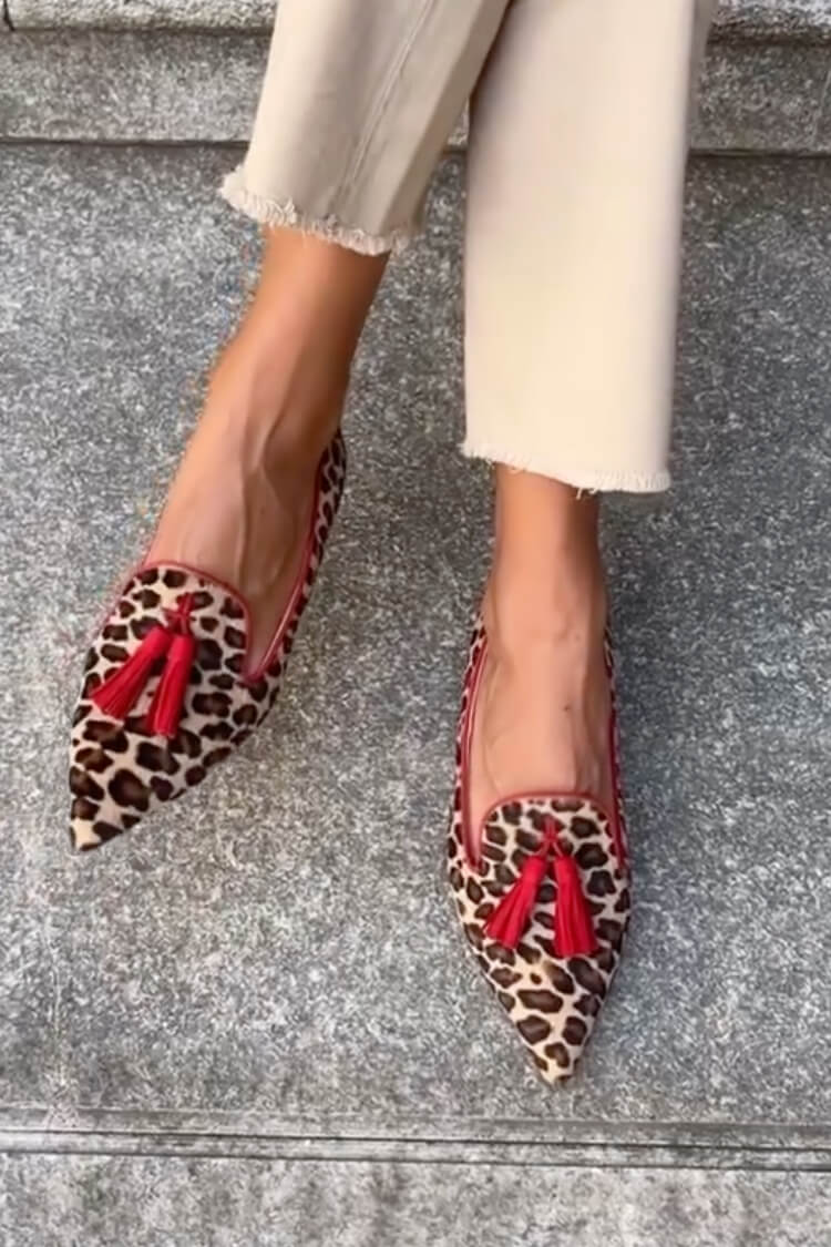 Talia | Pointed Loafer with Red Tassels