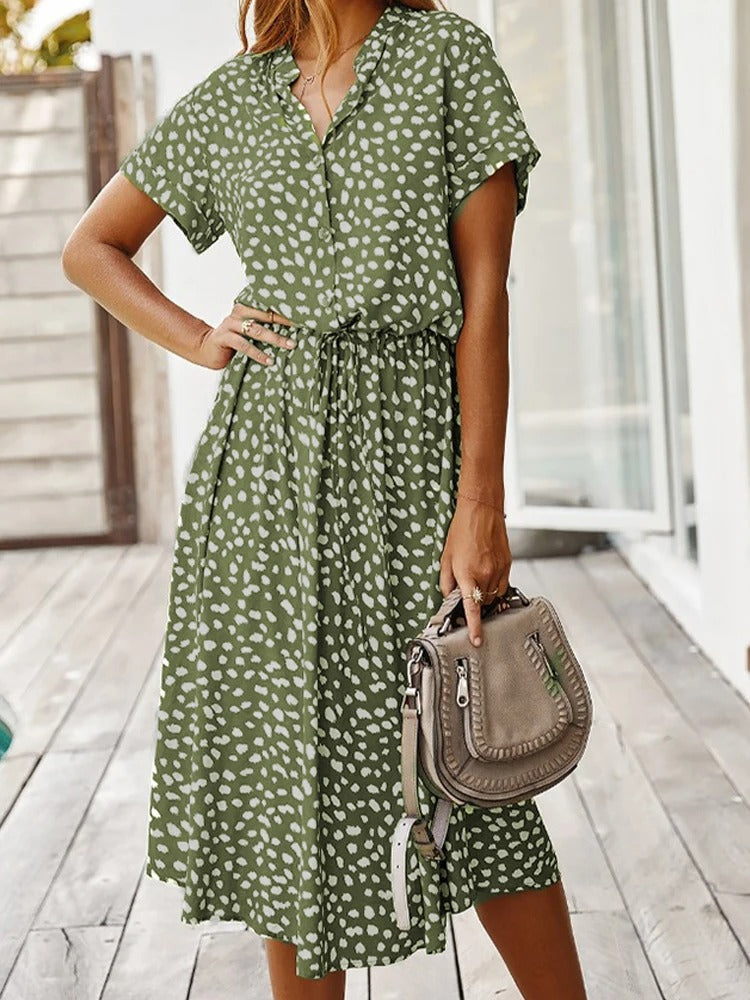 Talia | Soft-Spotted Button-Up Midi Dress