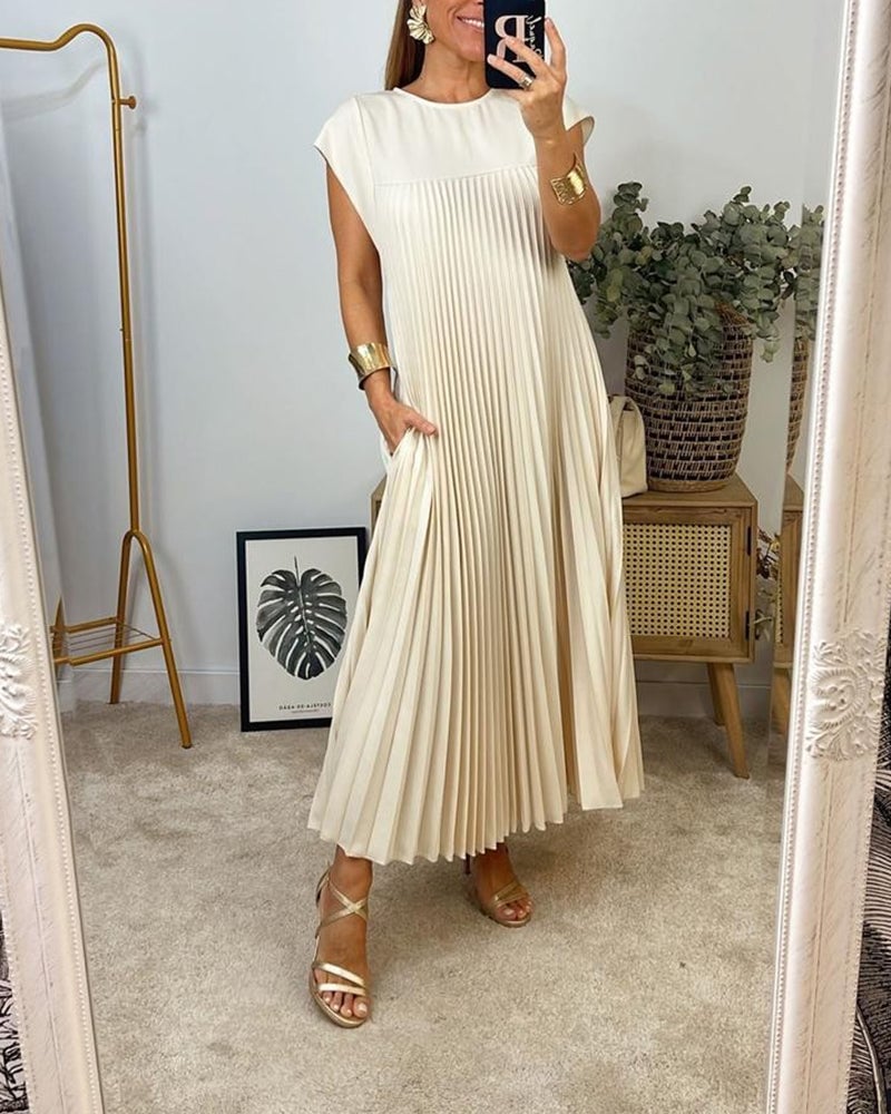Talia | Short Sleeve Pleated Maxi Dress
