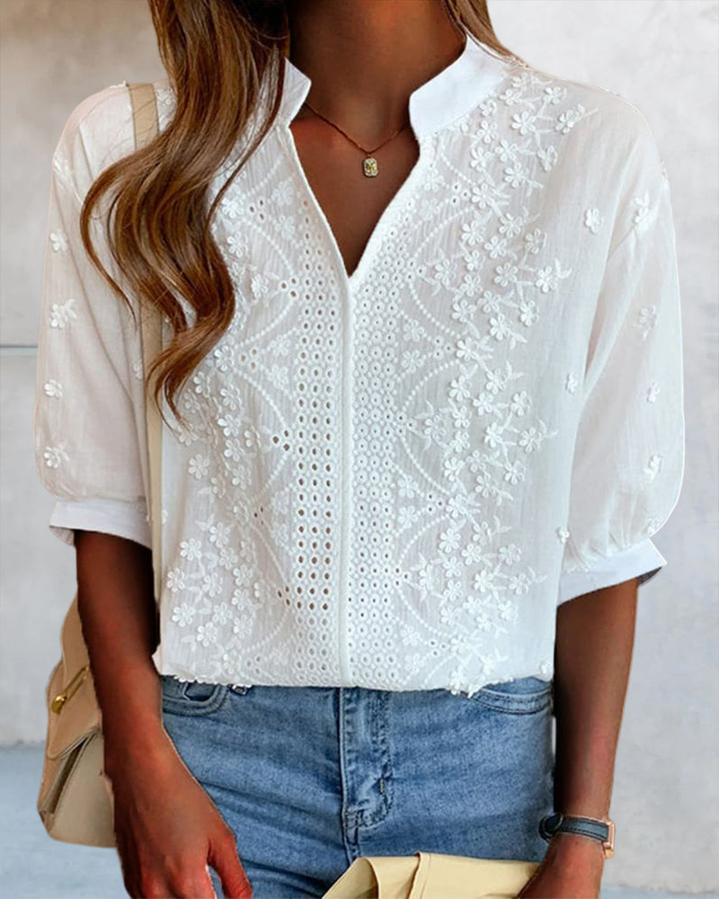 Talia | Puff Sleeves Lace Blouse