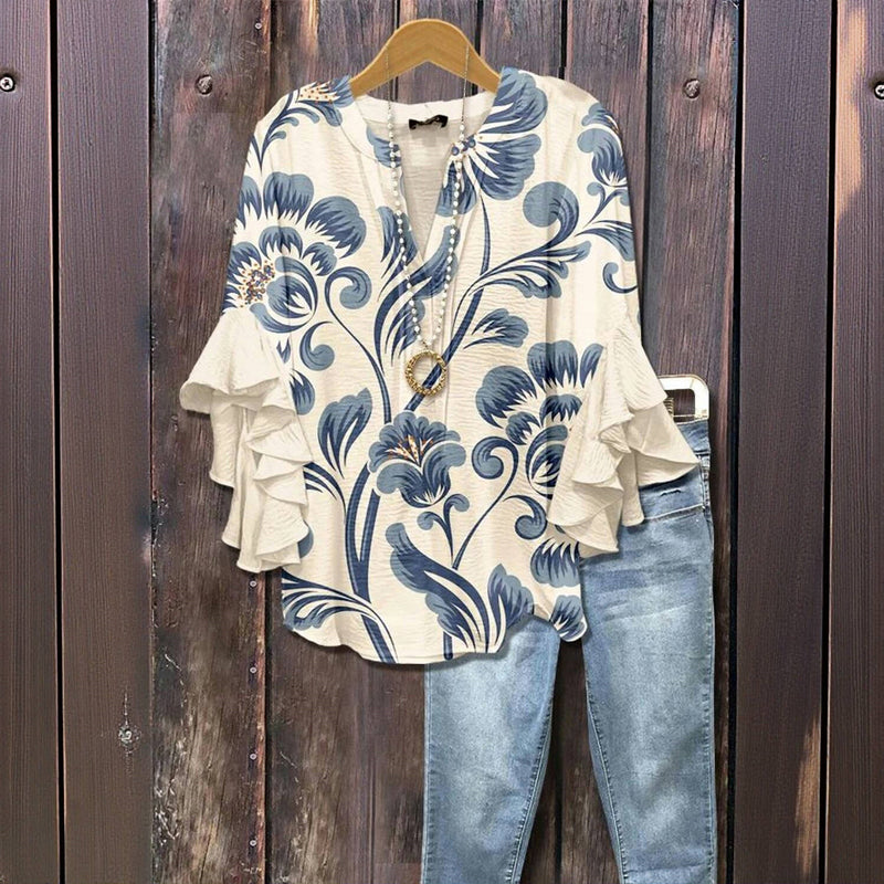 Talia | Elegant Blouse with Retro Floral Pattern