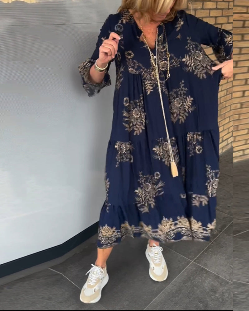 Talia | Vintage Loose V-Neck Midi Dress