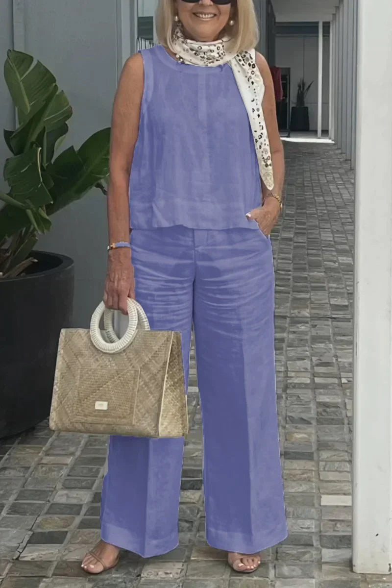 Talia | ZURI COTTON AND LINEN SLEEVELESS SUIT