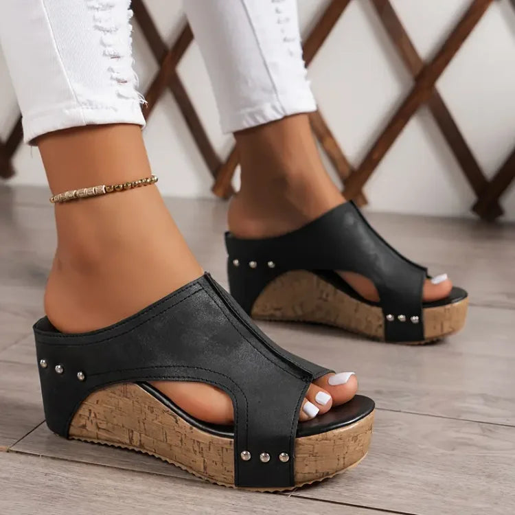 Talia | Elegant Rubber Sole Buckle Wedge Sandals
