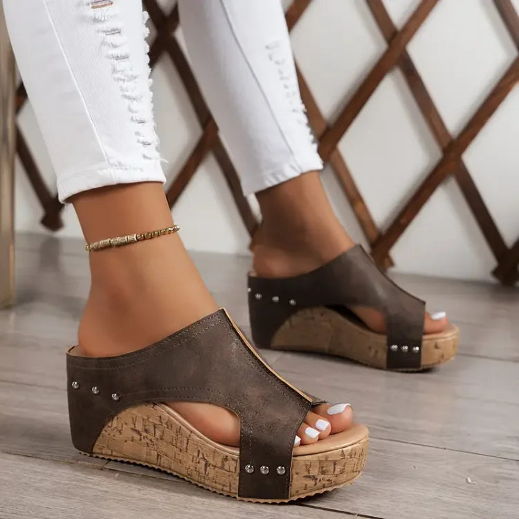 Talia | Elegant Rubber Sole Buckle Wedge Sandals