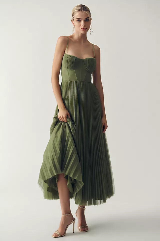 Talia | Elegant Pleated Dress with Spaghetti Straps