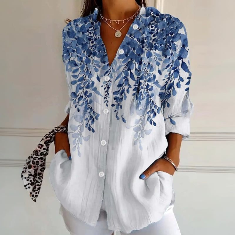 Talia | Vintage Floral Leaf Print Blouse