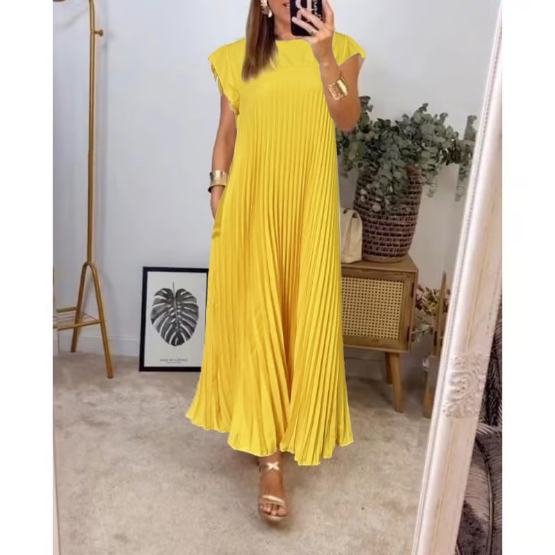 Talia | Short Sleeve Pleated Maxi Dress