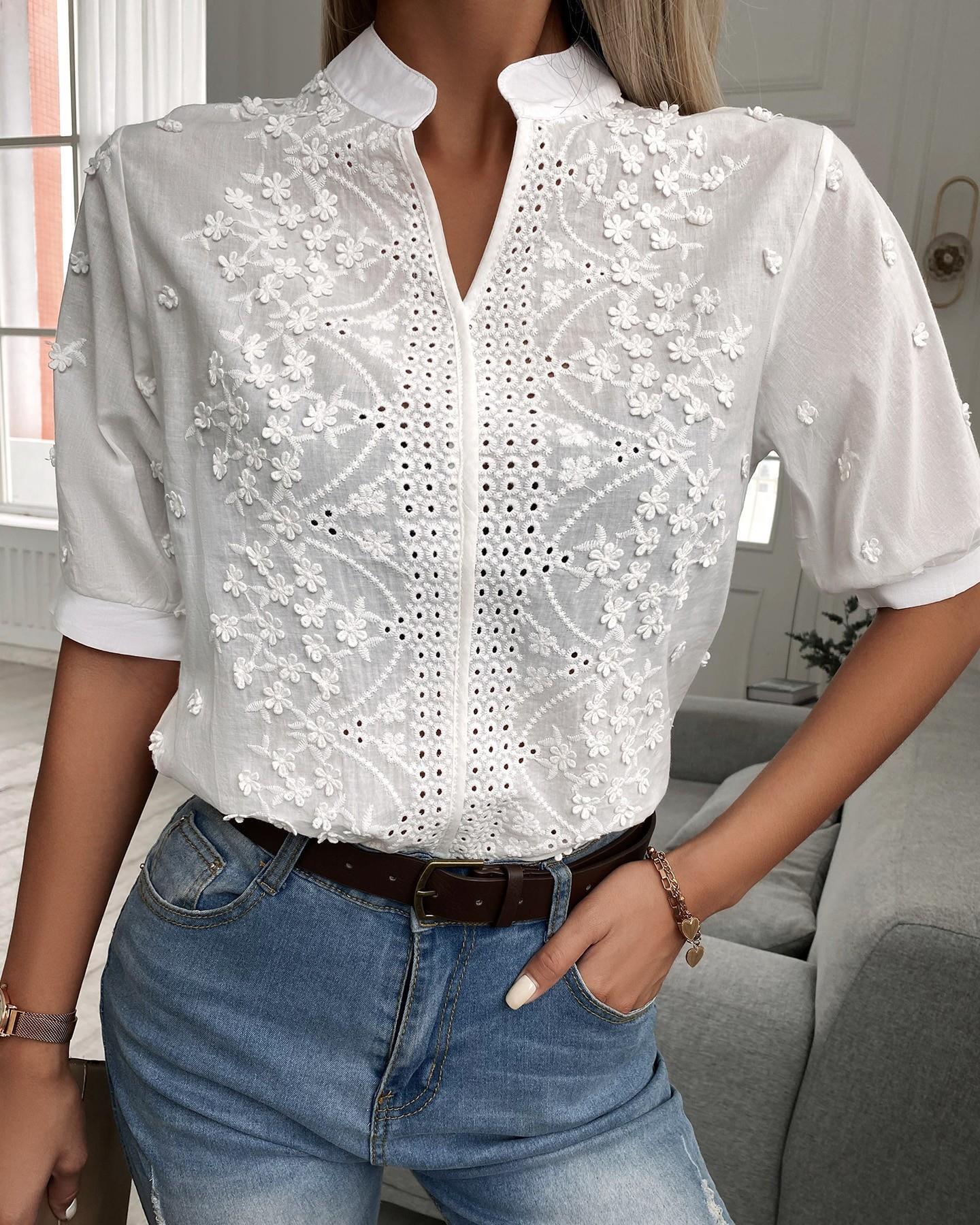 Talia | Embroidered Button-Front Blouse