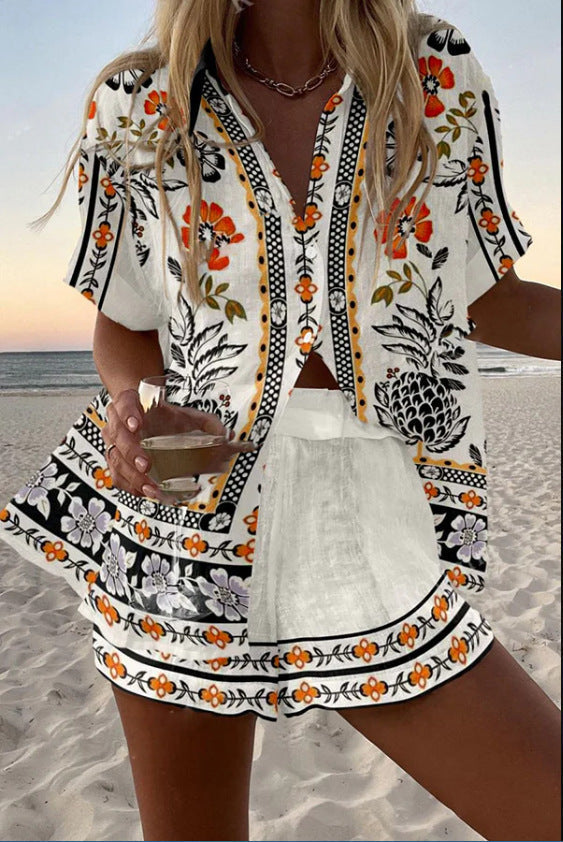 Talia | Short Linen Set with Floral Print