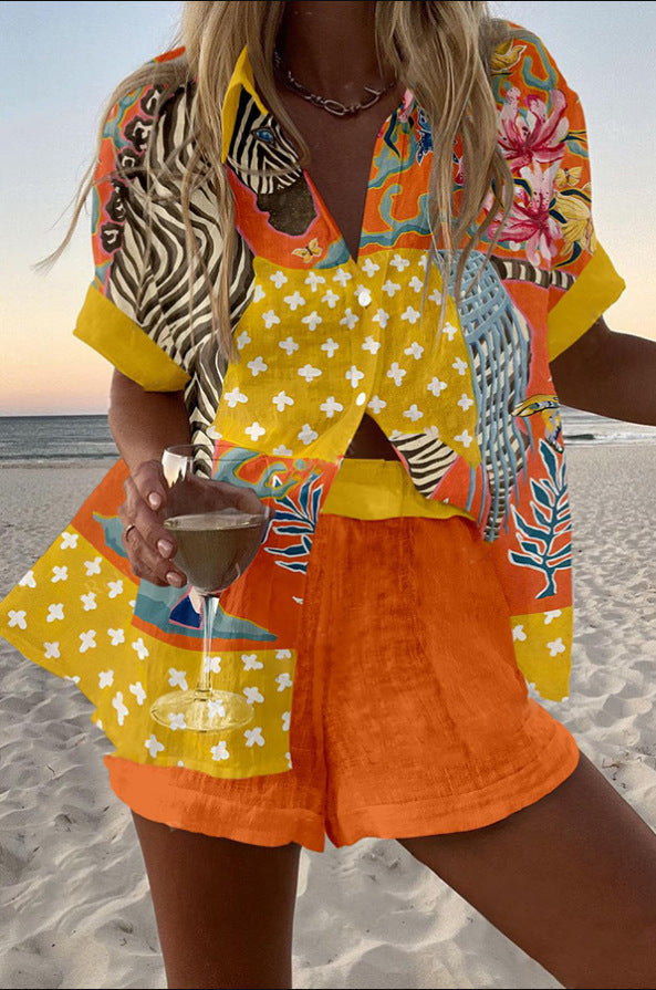 Talia | Short Linen Polka Dot Set