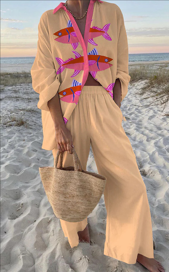 Talia | Bedding Set with Pink Fish Print