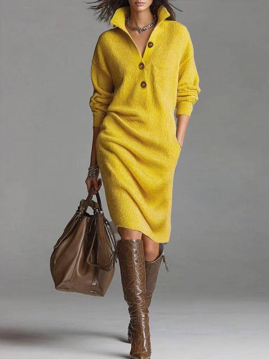 Arden Lane | Elegant Button-Up Sweater Dress