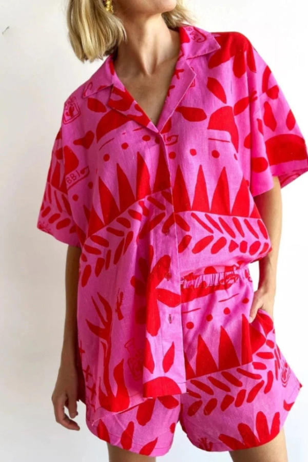 Talia | Vintage Graffiti 2 Pieces Shirt and Shorts Set