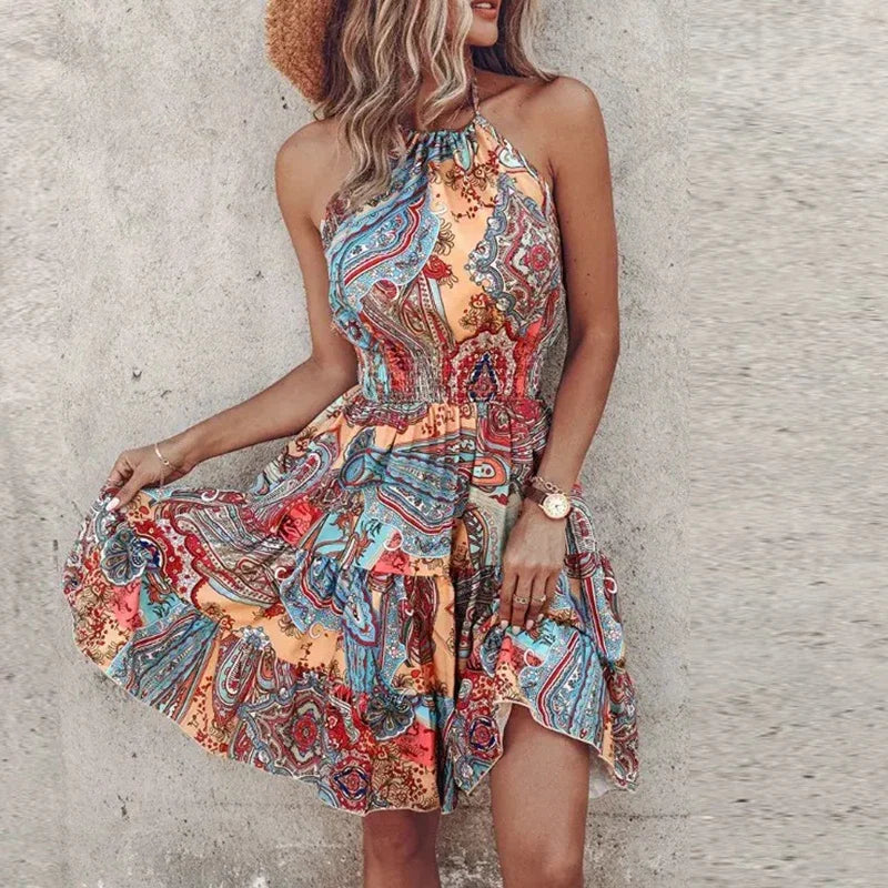 Talia | Colorful Bohemian V-Neck Midi Dress