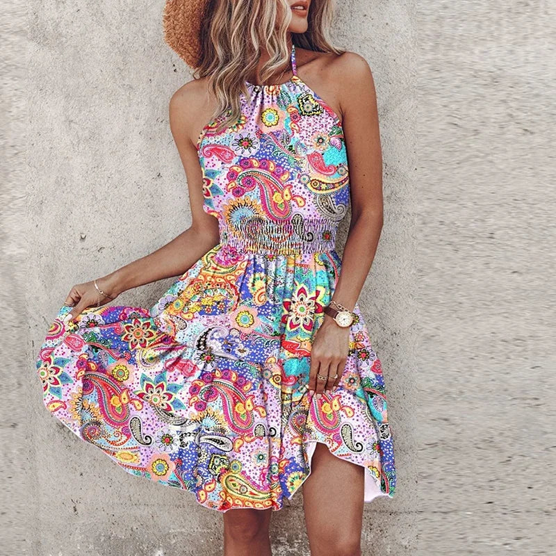 Talia | Colorful Bohemian V-Neck Midi Dress