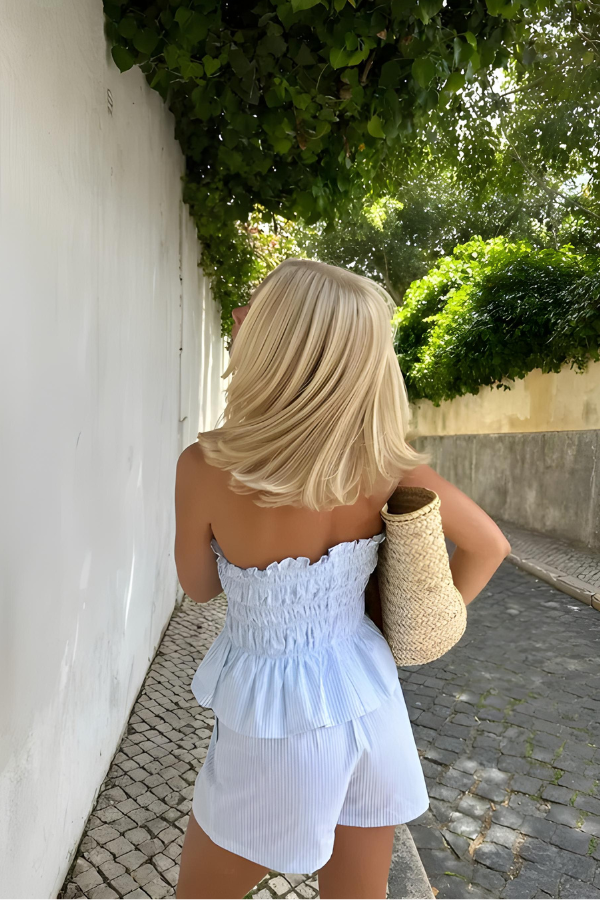 Talia | Ruffle Bandeau Tube Top and Loose Shorts Set