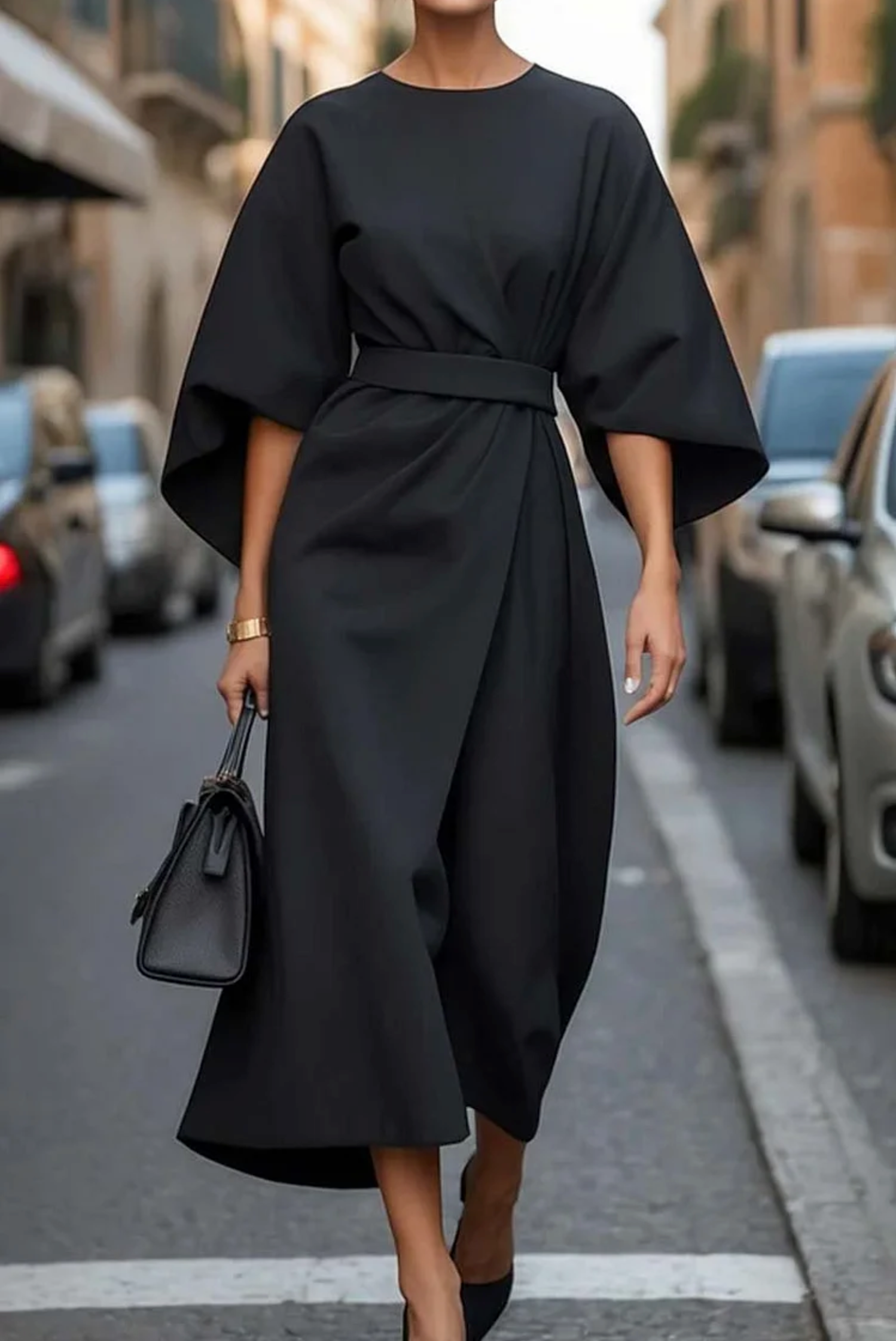 Talia | Elegant Dress with Lantern Sleeves and Belt