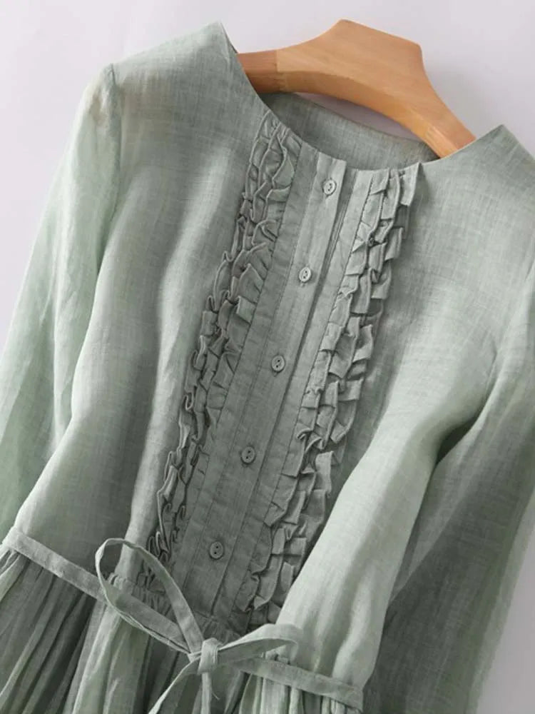 Talia | Art Retro Round Neck Lace Up Waist Dress