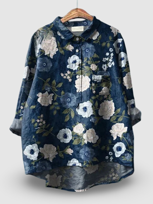 Talia | Floral Art Print Casual Cotton Shirt