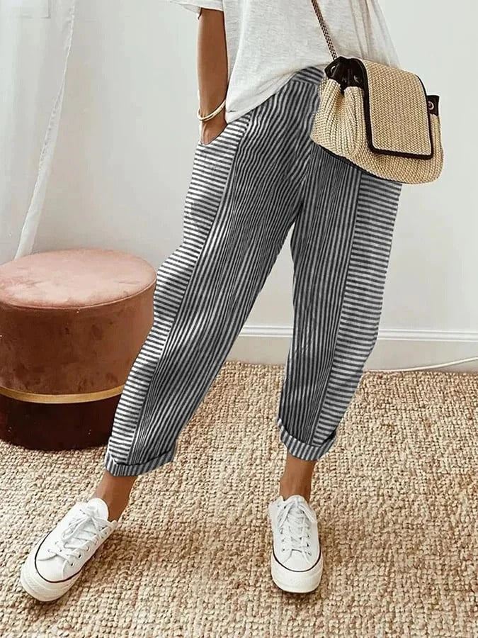 Talia | Classic Striped Cotton Trousers