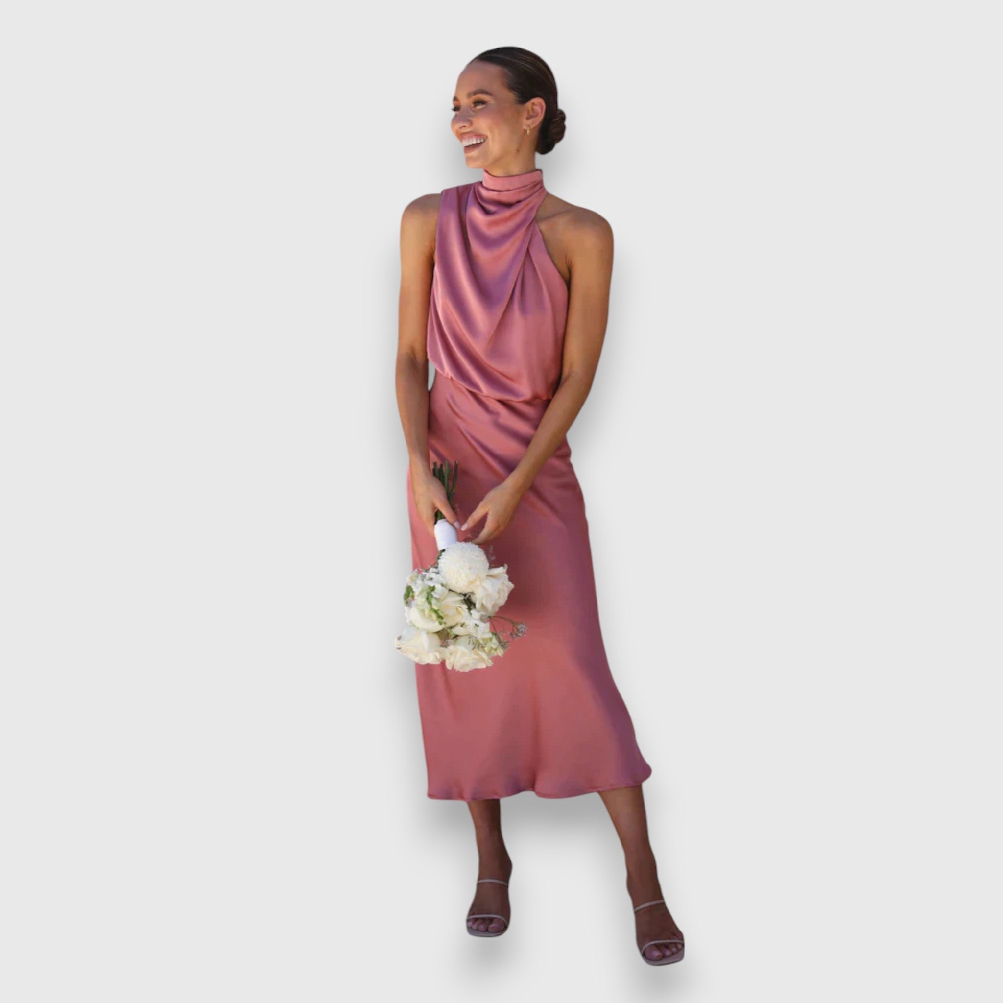 Talia | Elegant Satin Halter Dress