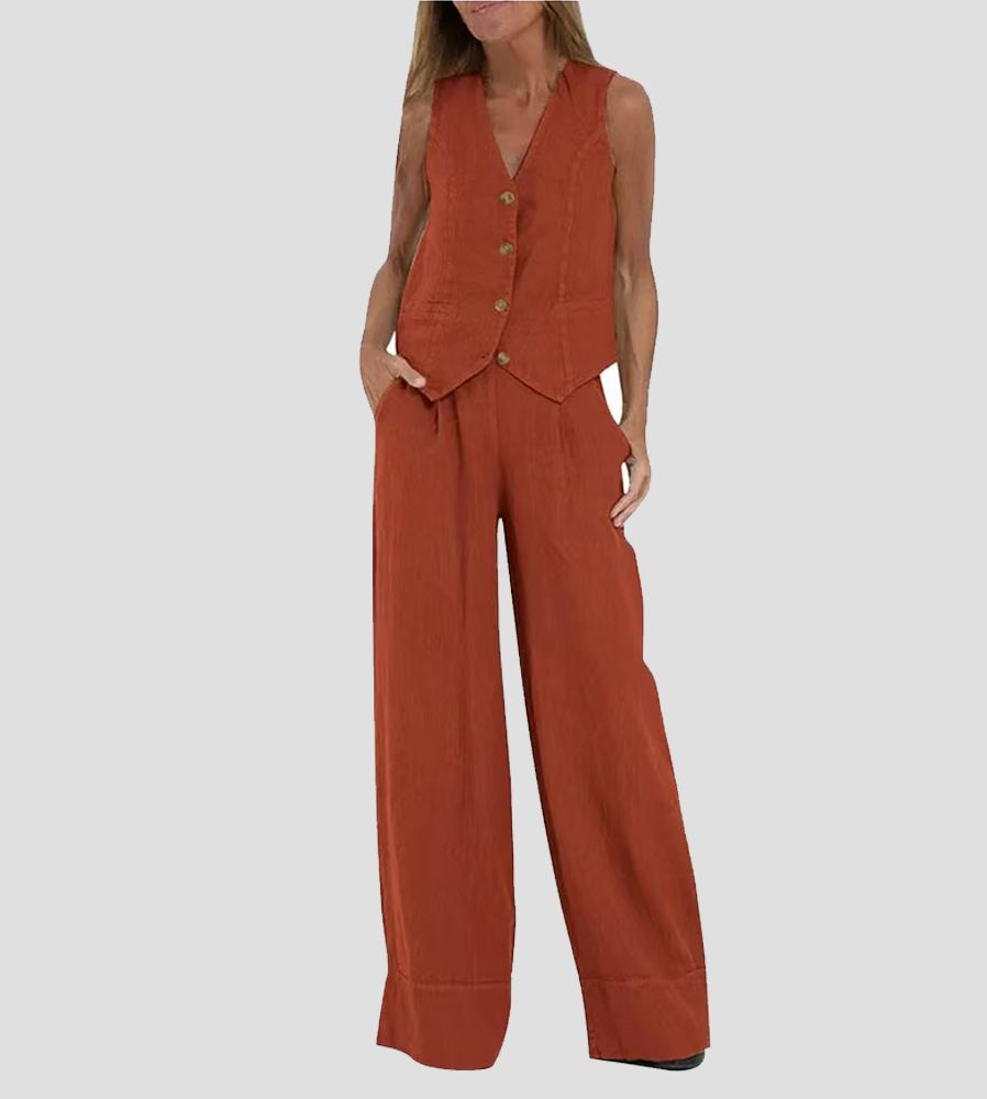Talia | Buttoned Vest & Wide-Leg Trousers Set