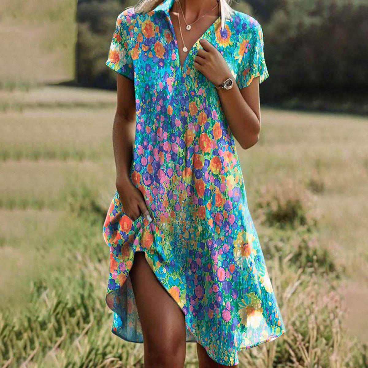 Talia | Vintage Boho V-Neck Dress