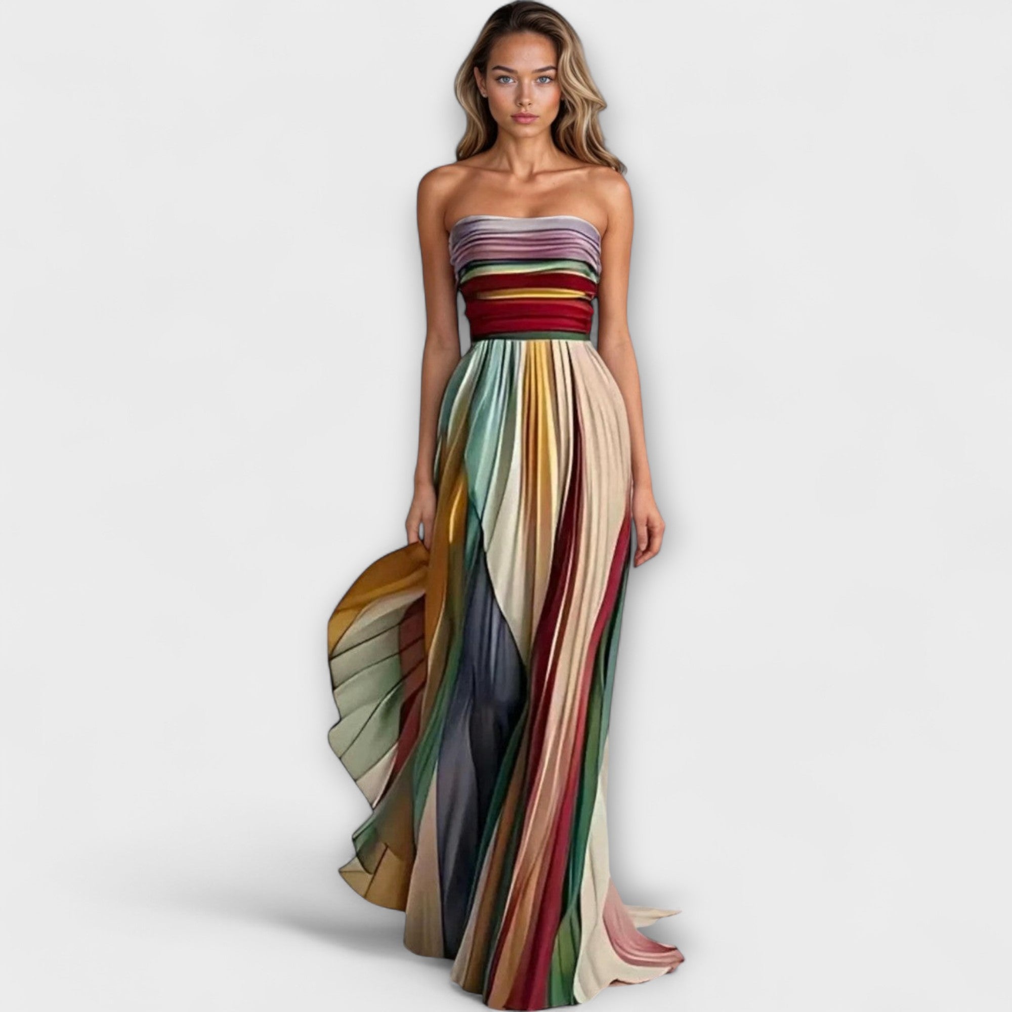 Talia | Pleated Rainbow Strapless Dress