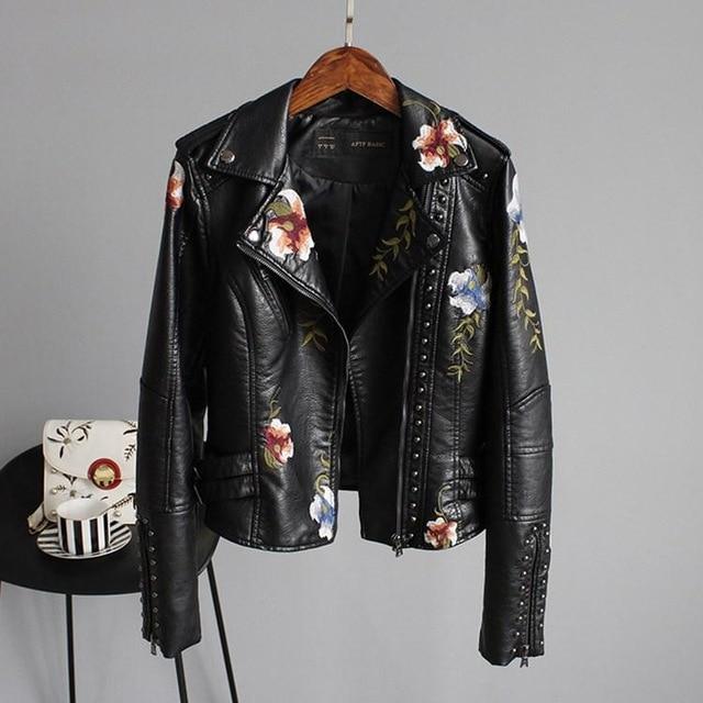 Talia | Trendy Embroidered Leather Jacket