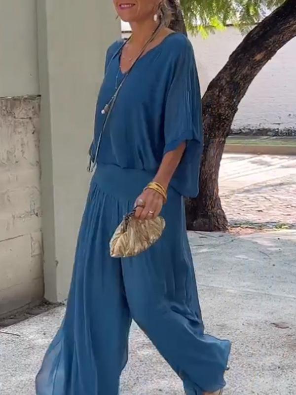 Talia | Elegant Chiffon Wide-Leg Pants Two-Piece Set