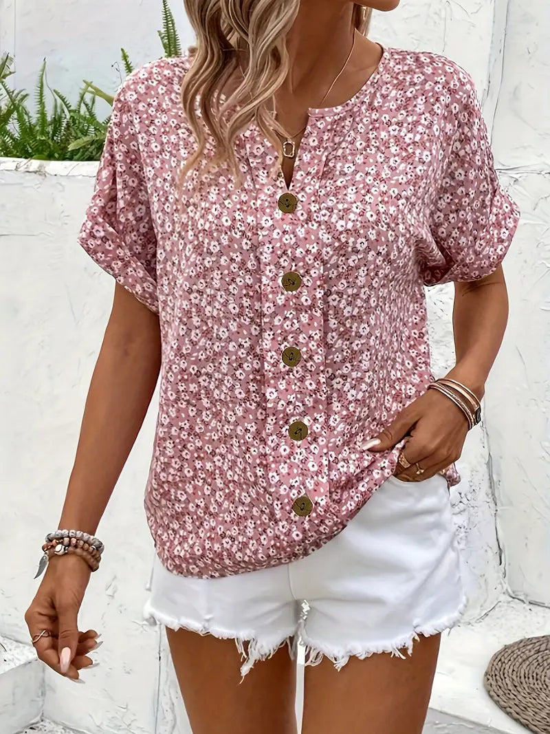 Talia | Floral Pink Print Blouse for Everyday Elegance