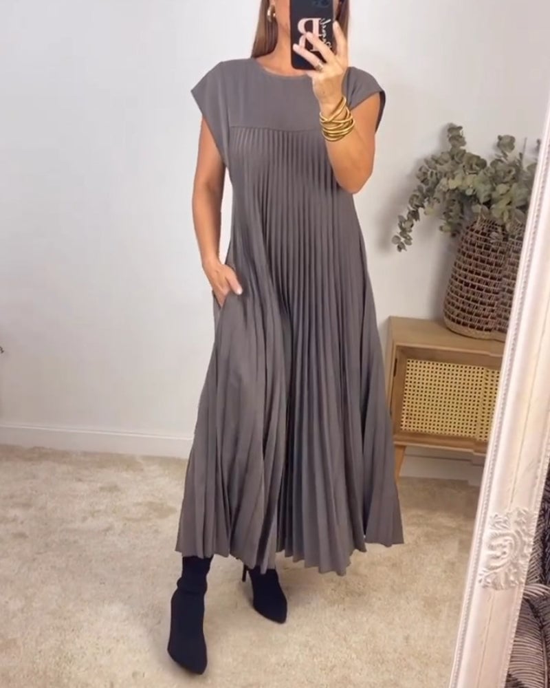 Talia | Short Sleeve Pleated Maxi Dress