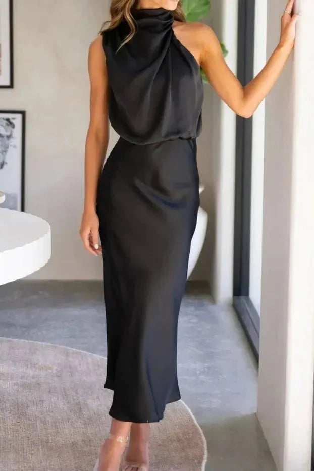 Talia | The Elegant Draped Halter Dress